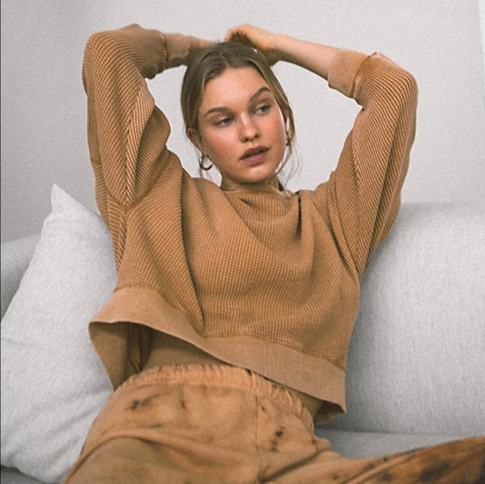 Urban Outfitters Out From Under Luciana Waffle Thermal Cropped Pullover Medium
